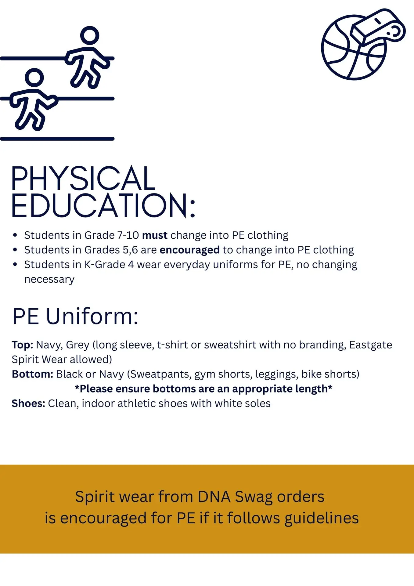 PE clothing requirements and guidelines for students.